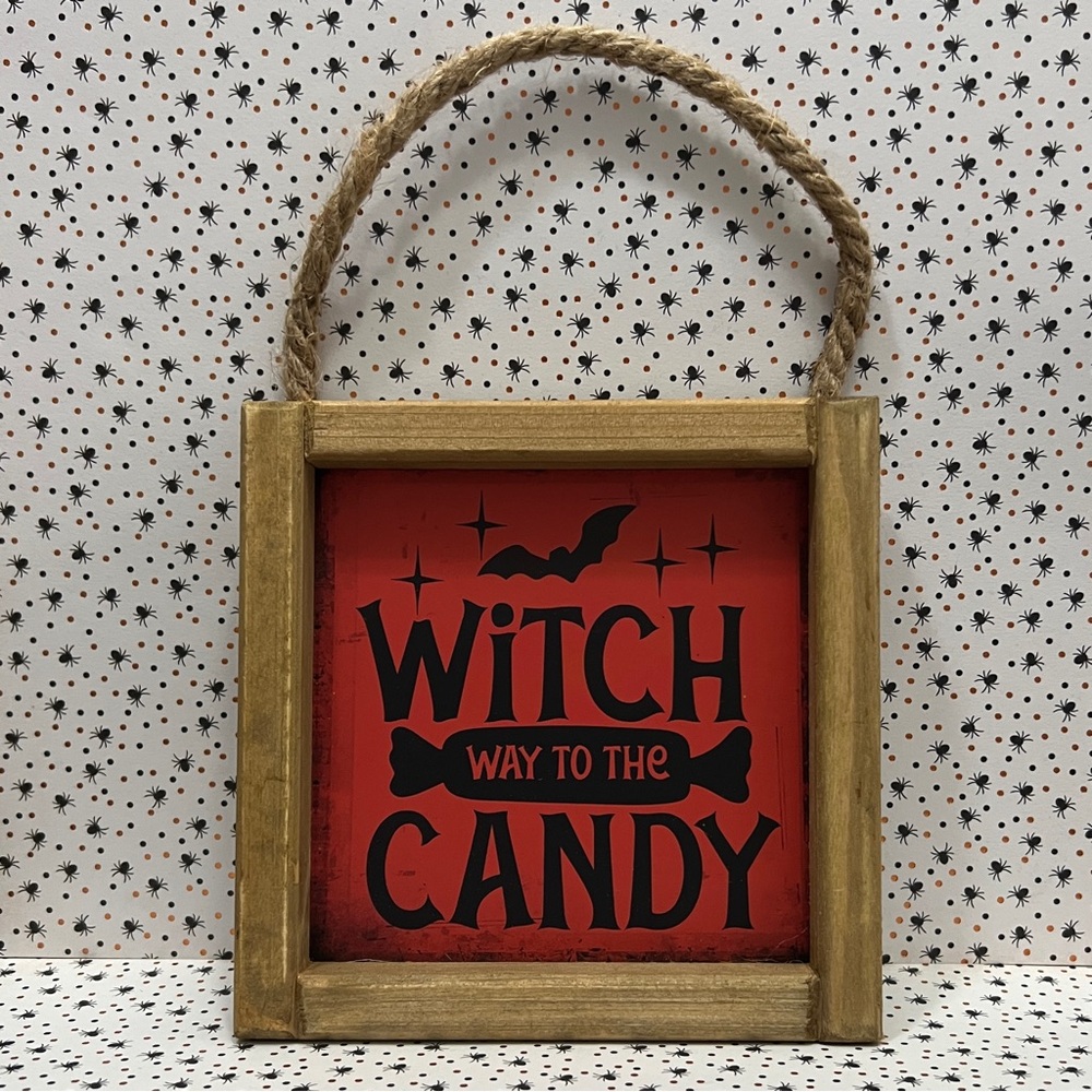 Witch Way To The Candy Bat Halloween Sign